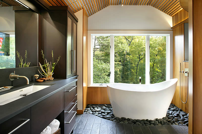 The Pleasance Plus free standing bath in an award winning bathroom design in New Jersey USA