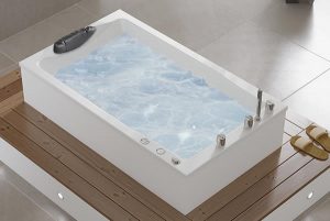 Yasahiro deep soaking tub, with hydrotherapy system.